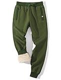 Gihuo Men's Sherpa Lined Athletic Sweatpants Winter Warm Track Pants Ribbed Leg Jogger Pants (01 ArmyGreen, Medium)