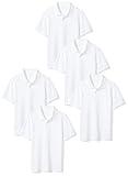 Amazon Essentials Boys' Short-Sleeve School Uniform Pique Polo Shirts, Pack of 5, White, Large