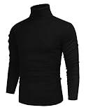 Poriff Mens Casual Basic Designed Knit Long Sleeve Slim Fit Knitwear Pullover Sweater Black S