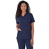 Hanes Women's Healthcare Top, Moisture-Wicking Stretch Scrub Shirts, Ribbed Back Panel, Athletic Navy, Large