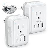 2 Pack European Travel Plug Adapter, VINTAR Foldable International Power Adapter with 2 AC Outlets 3 USB Charging Ports(2 USB C), Type C Power Adaptor to Most Europe Italy Spain France Iceland Germany