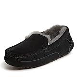 Fireside by Dearfoams mens Fireside Dearfoams Melbourne Shearling Moccasin Slipper, Black, 11 US