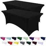 SEPARO - 2 Pack 6FT Spandex Table Cover Black Tablecloths Fitted Rectangular Stretchable Wrinkle-Free Table Cloth 6 Foot for Event,Party,Tradeshows,Banquet,Weddings,Vendor Stand