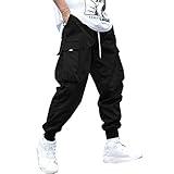 ZAFUL Men's Streetwear Cargo Pants with Flap Pockets & Drawstring Elastic Waist - Casual & Techwear Joggers A-Black