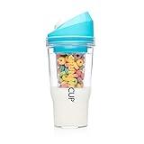 CRUNCHCUP XL Blue - Portable Plastic Cereal Cup for Breakfast On the Go, To Go Cereal and Milk Container, No Spoon or Bowl Required