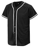 CUTHBERT Solid Baseball Jersey Shirt for Men and Women, Plain Short Sleeves Button Down T-Shirt(Black S)