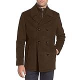 Kenneth Cole Men's Double Breasted Bib Peacoat, Pea Coat Olive