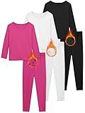 Resinta 3 Set Girls Thermal Underwear Set Soft Winter Thermal Top and Bottom with Fleece Lined Base Layer Long Johns for Kids