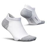 Feetures Elite Max Cushion No Show Tab Ankle Socks - Sport Sock with Targeted Compression - New White, M (1 Pair)