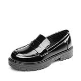 DREAM PAIRS Girls Loafers Chunky Platform Penny Loafers School Uniform Slip On Dress Shoes,Size 12 Little Kid,Black-PU,SDLO2402K