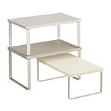 SONGMICS Cabinet Organizer Shelf, Set of 3 Kitchen Counter Shelves, Kitchen Storage, Spice Rack, Stackable, Expandable, Sand Beige UKCS220K01