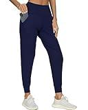 Kcutteyg Womens Joggers with Pockets High Waisted - Soft Lightweight Athletic Workout Pants for Running Gym Fitness Yoga and Casual (Navy Blue9, Large)