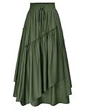 Scarlet Darkness Women Irregular Maxi Skirt Pirate Renaissance Tiered Pleated Skirt Army Green S