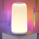 ROOTRO Touch Bedside Table Lamp, [Sleek Design & RGB Mode] 3 Way Dimmable Small Lamp for Bedroom, LED Lamp with Warm White Lights, Multi-Color Smart Nightstand Lamp for for Living Room Home Gifts