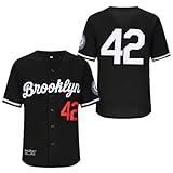 Men's Black Legend Baseball Jersey Number 42 Vintage Embroidered Retro Button Down Shirts, Medium