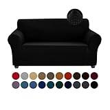 Joccun Stretch Loveseat Couch Cover Slipcover, 1-Piece Sofa Cover for 2 Cushion Couch Spandex Jacquard Washable Furniture Protector Cover for Living Room,Kids,Pets（Loveseat,Black）