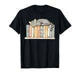 Cute Cat Sleeping On Books Men Women Kids T-Shirt