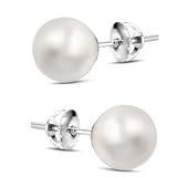Freshwater Pearl Stud Earrings on Solid 14K Gold Screw Back Posts By ISAAC WESTMAN® (6.5-7.0mm, White Gold)