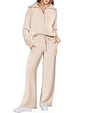 ANRABESS Women 2 Piece Outfits Sweatsuit Oversized Sweatshirt Sweatpants Tracksuit Sweat Lounge Matching Set 2024 Fall Trendy Apricot Medium