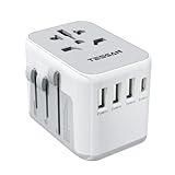 TESSAN Universal Travel Adapter, International Power Adapter with 4 USB Ports (1 USB C), Worldwide Plug Adaptor Wall Charger for USA to Europe UK France Germany Spain Ireland Australia(Type C/G/A/I)