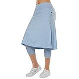 Women Knee Length Skirts with Leggings,Skirted Leggings Skorts Capris with Skirts for Women Zipper Pockets(Blue M)