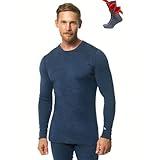 Merino.tech Merino Wool Base Layer - Mens 100% Merino Wool Long Sleeve Thermal Shirts Lite, Midweight, Heavyweight + Socks (Medium, 320 Navy)