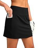 G Gradual Women's Golf Skirts Skort 4 Side Pockets High Waisted Stretchy Tennis Skirt with Short Athletic Casual (Black, L)