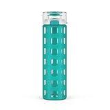 Ello Syndicate 20oz Reusable Glass Water Bottle with One-Touch Leak Proof Flip Lid and Protective Non-Slip Silicone Sleeve and Carry Loop for Coffee, Tea and Water, BPA-free, Dishwasher Safe, Mint