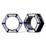 PONWAG 1 Pair 16mm Hexagonal Aurora Pink Ear Tunnels Plug Gauges For Ear Screw Fit Flesh Tunnels Stainless Steel Ear Gauge Stretcher Expander Women Body Piercing Jewelry