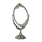 Feyarl Metal Vintage Makeup Mirror Tabletop Oval Cosmetic Vanity Mirror Stand Double Sided Swivel Mirror with Embossed Frame Base Decorative Elegant Mirror for Bathroom Bedroom Dresser Tabletop