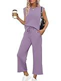 SAMPEEL Summer Outfits for Women Two Piece Sets Beach Vacation Clothes Comfy Matching Sets Women Clothing Travel Airport Outfits Purple 2XL