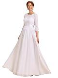 Ever-Pretty Women's Bridesmaid Dresses 3/4 Sleeve Empire Waist Maxi Mother of The Bride Dresses White US16