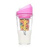 CRUNCHCUP XL Pink - Portable Plastic Cereal Cups for Breakfast On the Go, To Go Cereal and Milk Container for your favorite Breakfast Cereals, No Spoon or Bowl Required