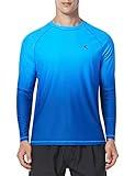 Mens Rash Guard UPF 50+ Swim Shirts UV Sun Protection T-Shirt Quick Dry Long Sleeve Beach Shirts for Fishing, Blue Gradient, 2XL