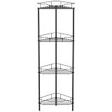 HuggieGems 4 Tier Floor Standing Corner Shower Caddy Organizer Shelf with Hooks, Bathroom Shelves Stand Rack, Black