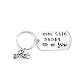 SUNSH Ride Safe Daddy We Love You Keychain for Men Dad Cool Motorcycle Biker Keyrings Father Gifts from Daughter/Son