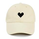 Unisex Baseball Cap Black Cute Embroidery Heart Hats Adjustable Baseball Hat for Men Women Breathable & Sun Protection Beige