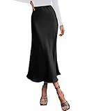 BTFBM 2024 Women Long Satin Summer Fall Skirt Silk Elegant High Waist Cocktail Party Wedding Flared A-Line Midi Skirts(Solid Black, Small)