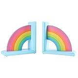 NIKKY HOME Wooden Rainbow Book Ends Non-Skid Cute Bookends Book Stoppers for Girls Home Children's Room Classroom Nursery Decor, Pack of 2