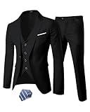 MY'S Men's 3 Piece Suit Set with Tie, One Button Slim Fit Solid Jacket Vest Pants, Prom Party Wedding Business Suits for Men, Black XX-Large