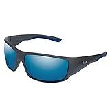 HUK, Polarized Lens Eyewear with Performance Frames, Fishing, Sports & Outdoors Sunglasses Oval, (Spearpoint) Blue Mirror/Matte Black, Medium/Large