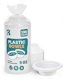 R-kay Plastic Bowls - 100 Count Microwavable Disposable Bowls - Strong Heavy Duty And Sturdy White Plastic Bowls Disposable (5 OZ, 100)