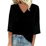 Today 2024 Prime Prime Womens 3/4 Length Sleeve Shirts Summer Lace V Neck Dressy Casual Tops Trendy Vacation Boho Floral Blouses warehouseamazoncoupon and Promo Codes Black-2 XL