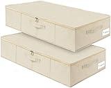 Under Bed Storage, 2 Pack Clothing Storage Bags W/Upgraded Handles, Large Capacity Underbed Shoe Container Organizer, Breathable Dorm Essentials Bins for Blanket, Pillows, Comforters & Quilts, Beige