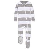 Burt's Bees Baby Baby Boys Pajamas, Zip-front Non-slip Footed Pjs, Organic Cotton and Toddler Sleepers, Heather Grey Rugby Stripe, 18 Months US