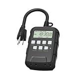 BN-LINK 7 Day Outdoor Heavy Duty Digital Programmable Timer, 125VAC, 60Hz, Dual Outlet, Weatherproof, Heavy Duty, Accurate for Lamps Ponds Christmas Lights 1875W 1/2HP ETL Listed