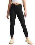 CRZ YOGA Girls Butterluxe Crossover Athletic Leggings - High Waist V Cross Kids Lounge Pants Yoga Active Dance Running Tights Black Medium