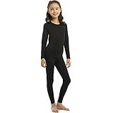 ViCherub Girl’s Thermal Underwear Set Kids Long Johns Fleece Lined Base Layer Top & Bottom Thermals for Girl Black Large