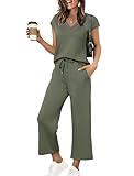 Lounge Sets for Women 2 Piece Summer Outfits Business Casual Loungewear Cap Sleeve Pjs Outfits Wide Leg Pants Matching Sets Women Clothing S