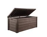 Keter Outdoor Storage Deck Box, 150 Gallon Resin Patio Bin & Bench, Wood Grain, Brown